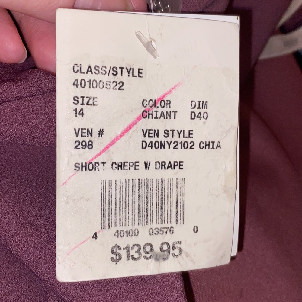 Oleg Cassini Knee Length Crepe Dress with Cascade in Color Chianti [Size: 14] - Picture 15 of 16